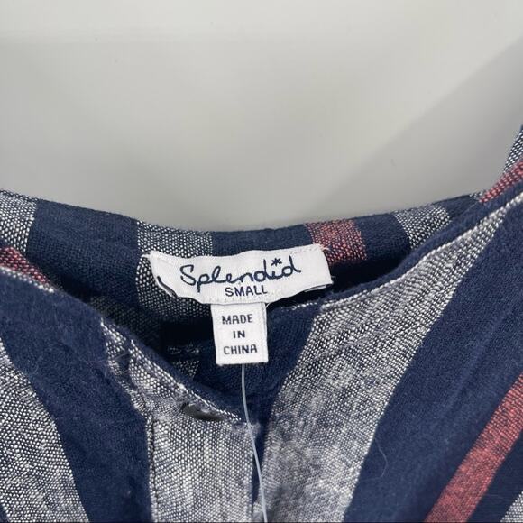 SPLENDID Crosshatch Jumpsuit Striped Tie Waist Stripes Navy Linen NWT SZ Small - Picture 11 of 16